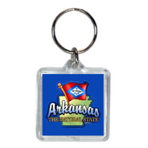 ARKANSAS KEYCHAIN LUCITE MAP & FLAG