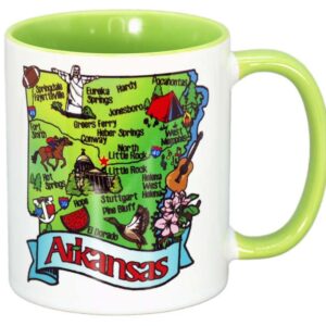 ARKANSAS MUG GRN 2-TONE STATE MAP FUN