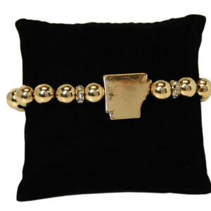 ARKANSAS BRACELET BEADED & STATE MAP GOLD