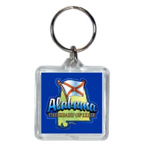 ALABAMA KEYCHAIN LUCITE MAP & FLAG