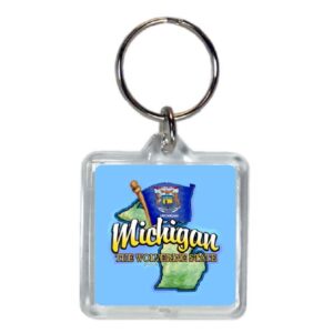 MICHIGAN KEYCHAIN LUCITE MAP & FLAG