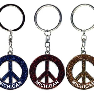 MICHIGAN KEYCHAIN GLITTER PEACE SYMBOL