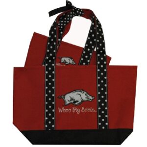 ARKANSAS RAZORBACKS LADIES TOTE BAG POLKA DOT HANDLE