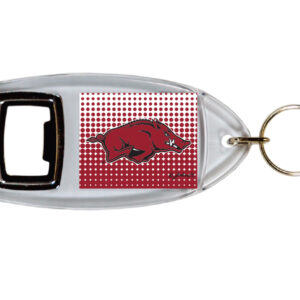ARKANSAS RAZORBACKS KEYCHAIN LUCITE BTL OPENER DOT PATTERN