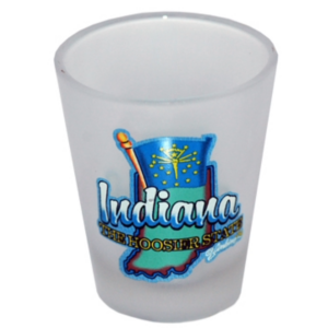 INDIANA SHOTGLASS FROSTED MAP & FLAG