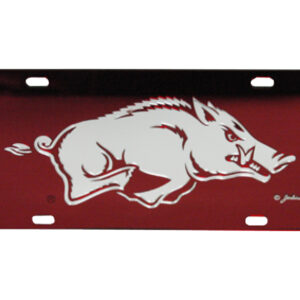 ARKANSAS RAZORBACKS CAR TAG MIRRORED RED RH