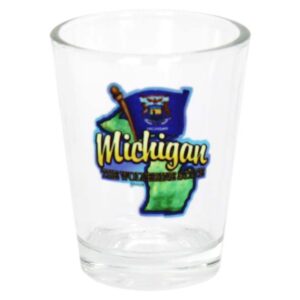 MICHIGAN SHOTGLASS MAP & FLAG
