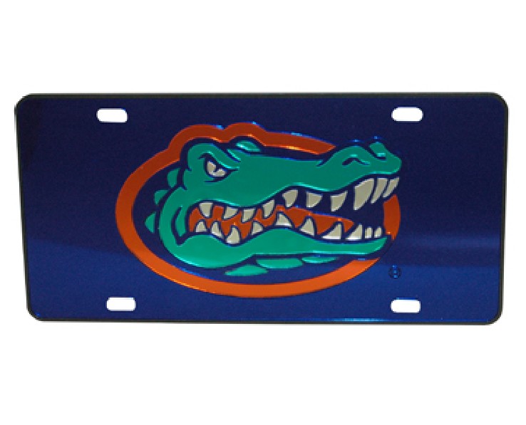 FLORIDA GATORS CAR TAG MIRRORED GATORHEAD BLUE