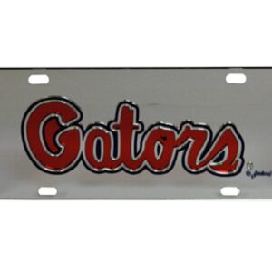 FLORIDA GATORS CAR TAG MIRRORED GATOR SCRIPT SILVER