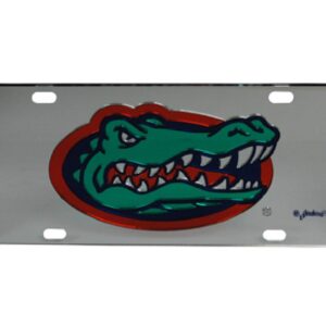 FLORIDA GATORS CAR TAG MIRRORED GATORHEAD SILVER