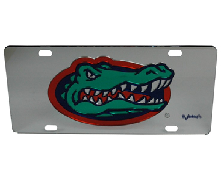 FLORIDA GATORS CAR TAG MIRRORED GATORHEAD SILVER