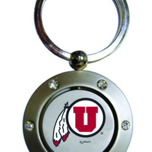 UTAH UTES KEYCHAIN SPINNER RHINESTONES