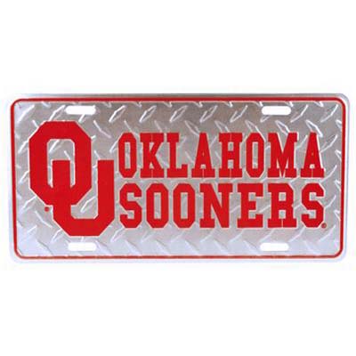 OKLAHOMA SOONERS CAR TAG DIAMOND PLATE