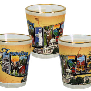 ARKANSAS SHOTGLASS GOLD RIM POSTCARD