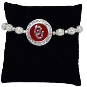 OKLAHOMA SOONERS BRACELET PEARL STRETCH SNAP ON