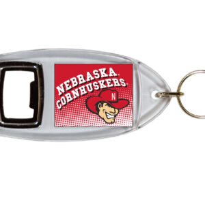 NEBRASKA CORNHUSKERS KEYCHAIN LUCITE BTL OPENER DOT PATTERN