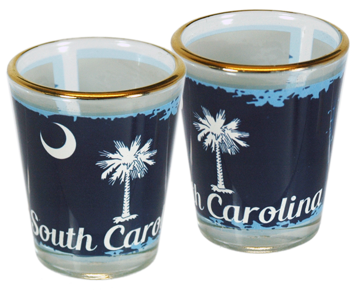SOUTH CAROLINA SHOTGLASS GOLD RIM STATE FLAG
