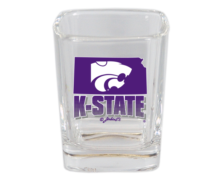 KANSAS STATE WILDCATS SHOTGLASS SQ STATE MAP & MASCOT