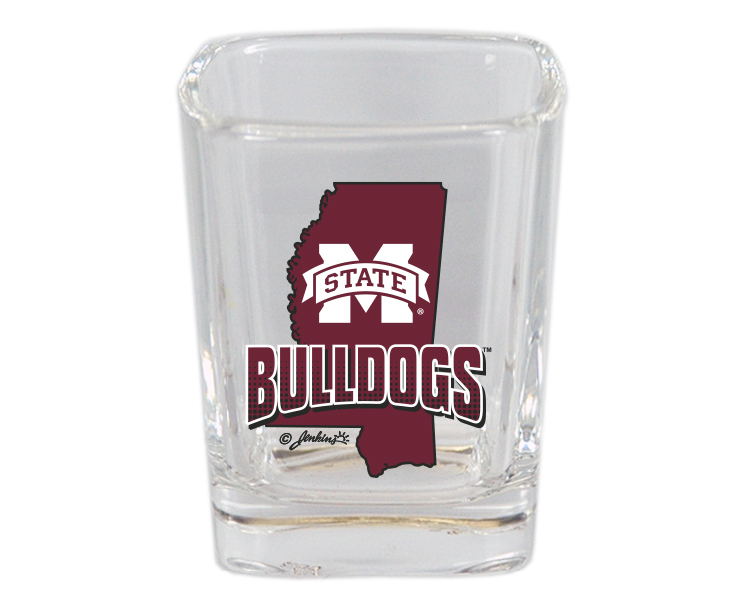 MISSISSIPPI STATE BULLDOGS SHOTGLASS SQ STATE MAP & MASCOT