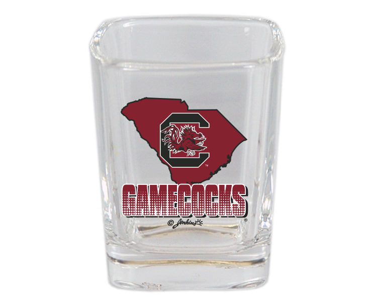 SOUTH CAROLINA GAMECOCKS SHOTGLASS SQ STATE MAP & MASCOT