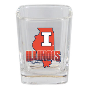 ILLINOIS FIGHTING ILLINI SHOTGLASS SQ STATE MAP & MASCOT