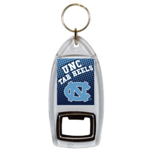 NORTH CAROLINA TAR HEELS KEYCHAIN LUCITE BTL OPENER DOT PATTERN