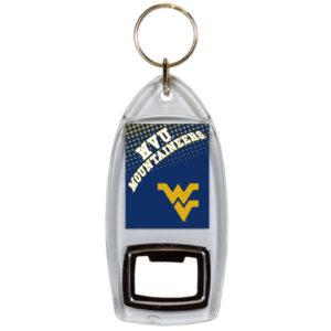WEST VIRGINIA MOUNTAINEERS KEYCHAIN LUCITE BTL OPENER DOT PATTERN