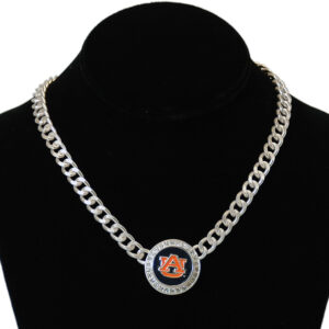 AUBURN TIGERS NECKLACE IRIDESCENT DISC SNAP ON