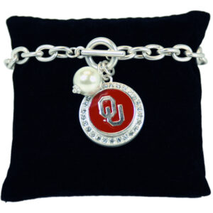 OKLAHOMA SOONERS BRACELET TOGGLE PEARL SNAP ON