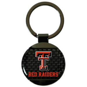 TEXAS TECH RED RAIDERS KEYCHAIN CARBON FIBER ROUND