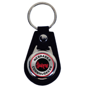 NEBRASKA CORNHUSKERS KEYCHAIN LEATHER TEAR DROP