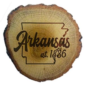 ARKANSAS MAGNET WOOD SLICE RETRO SCRIPT
