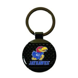 KANSAS JAYHAWKS KEYCHAIN CARBON FIBER ROUND