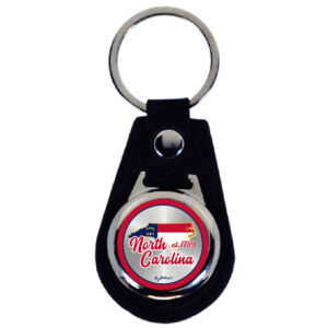 NORTH CAROLINA KEYCHAIN LEATHER TEAR DROP RETRO SCRIPT