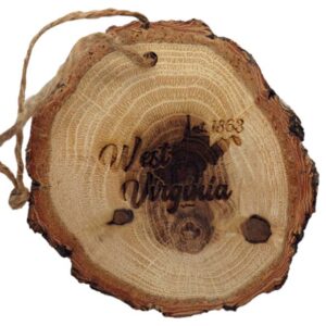 WEST VIRGINIA ORNAMENT WOOD SLICE RETRO SCRIPT