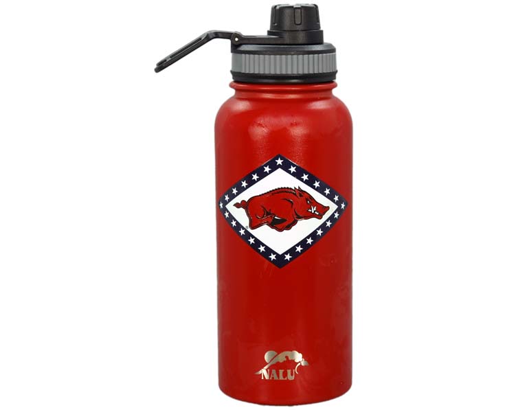 ARKANSAS RAZORBACKS MUG TUMBLER SS WATER BTL DK RED RH/FLAG (36oz)