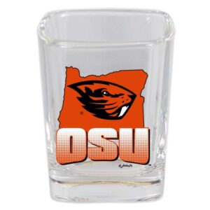 OREGON STATE BEAVERS SHOTGLASS SQUARE STATE MAP & MASCOT