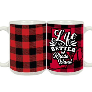 RHODE ISLAND MUG CERAMIC GRANDE PLAID LIFE IS BETTER (15oz)