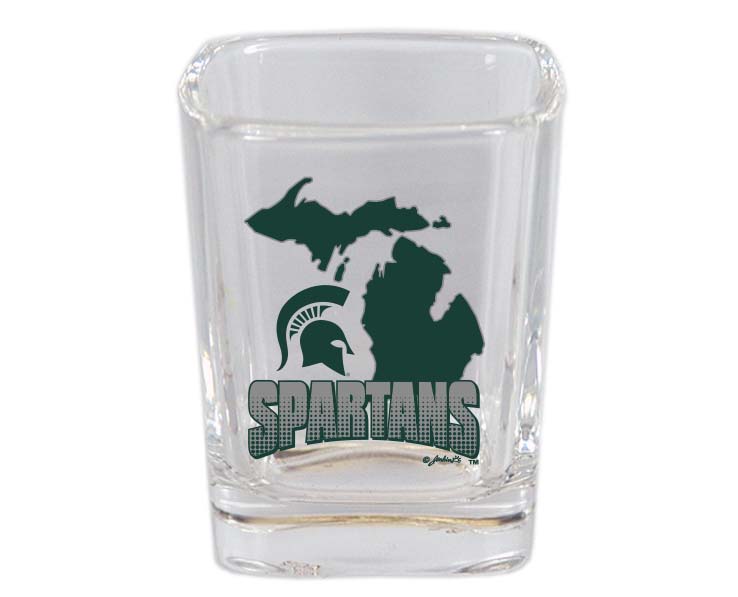 MICHIGAN STATE SPARTANS SHOTGLASS SQ STATE MAP & MASCOT