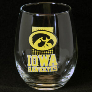 IOWA HAWKEYES DRINKWARE WINE GLASS STEMLESS GLASS
