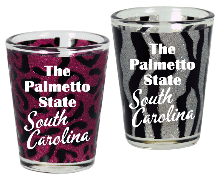 SOUTH CAROLINA SHOTGLASS WILD ANIMAL PRINT STATE MOTTO