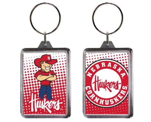 NEBRASKA CORNHUSKERS KEYCHAIN LUCITE DOT PATTERN - Jenkins Enterprises