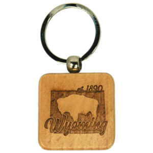 WYOMING KEYCHAIN WOOD SQ LASER RETRO SCRIPT