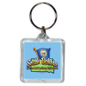 SOUTH DAKOTA KEYCHAIN LUCITE SQ MAP/FLAG