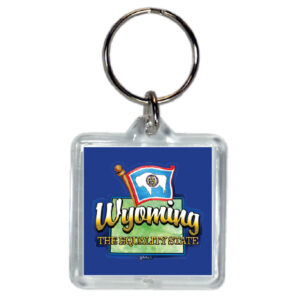 WYOMING KEYCHAIN LUCITE SQ MAP/FLAG