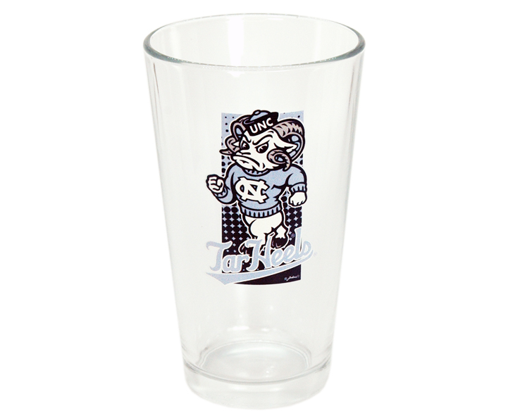 NORTH CAROLINA TAR HEELS DRINKWARE PINT GLASS DOT PATTERN (16oz)
