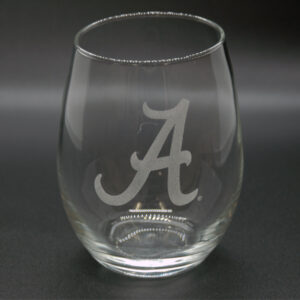 ALABAMA CRIMSON TIDE DRINKWARE WINE GLASS STEMLESS ETCHED (12oz)