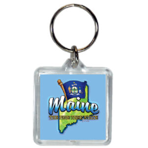 MAINE KEYCHAIN LUCITE SQ MAP & FLAG
