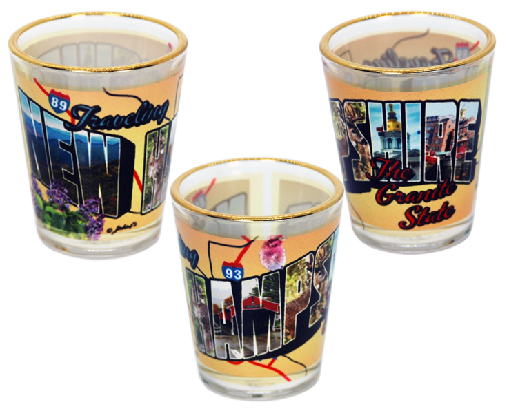 NEW HAMPSHIRE SHOTGLASS GLD RIM POSTCARD