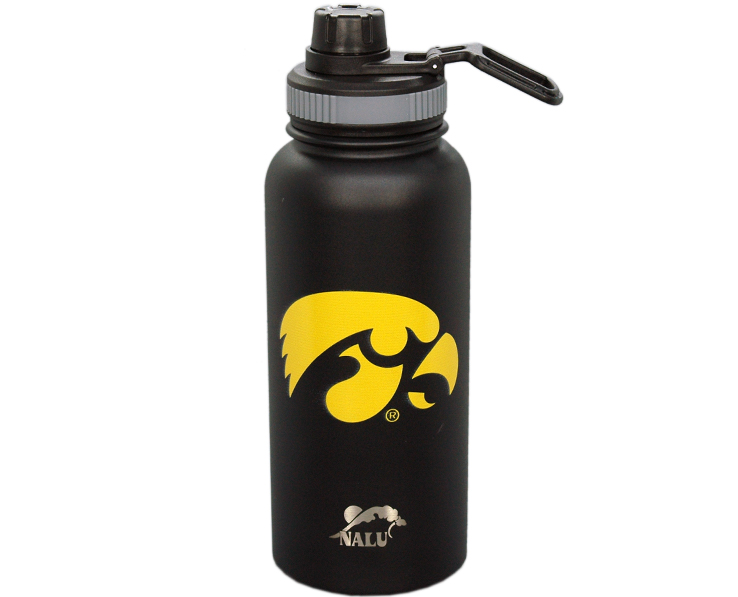 IOWA HAWKEYES MUG TUMBLER SS NALU WATER BTL BLK (36oz)